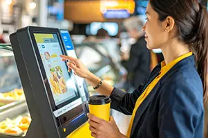 Cuisine de fast-food utilisant des écrans de commande en temps réel et des imprimantes