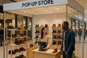 Temporary retail pop-up shop with modern Odoo-ready terminals