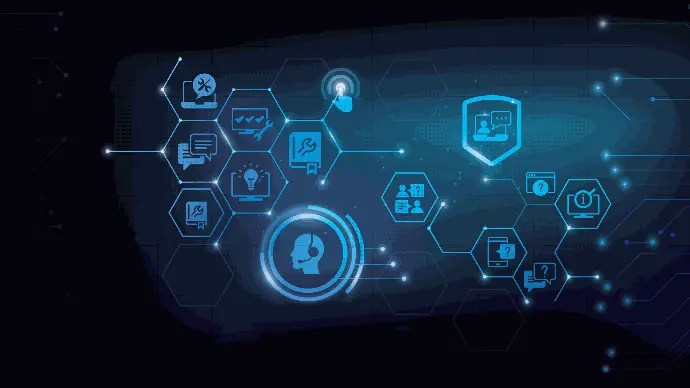 Digital interface representing customer support, technical service, and secure operations