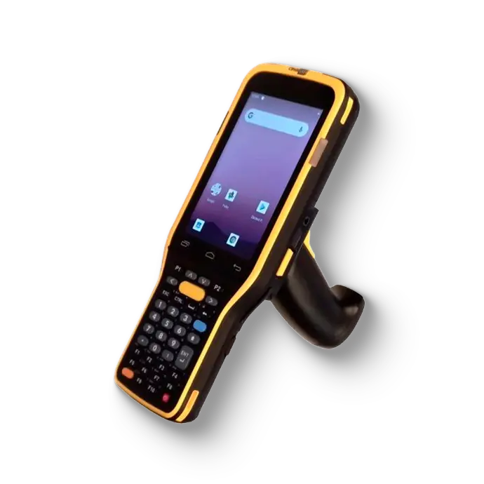 Keypad terminal for fast and reliable scanning in warehouses and the field Rugged keypad mobile terminal with pistol-grip barcode scanner for logistics operations